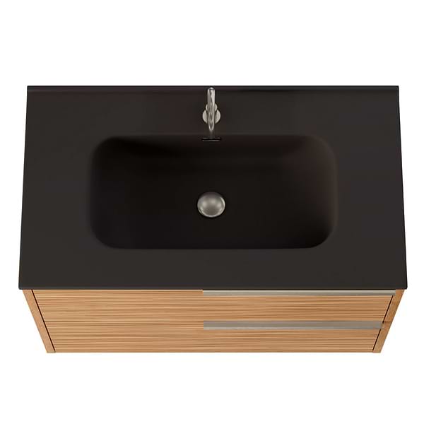 Kora Bamboo Faux Finish 32" Single Vanity with Integrated Black Ceramic Top & Silver Handles