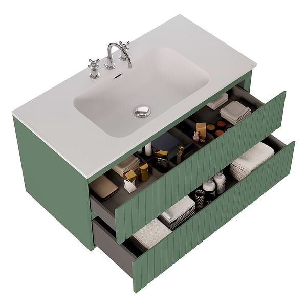 Prima Forest Green 42" Single Vanity with Integrated Solid Surface Top