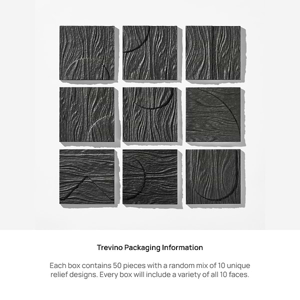 Trevino Carved Black 4x4 3D Satin Basalt Stone Tile