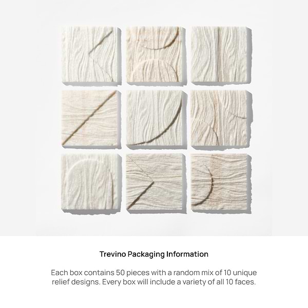 Trevino Carved Sabbia White 4x4 3D Satin Marble Tile