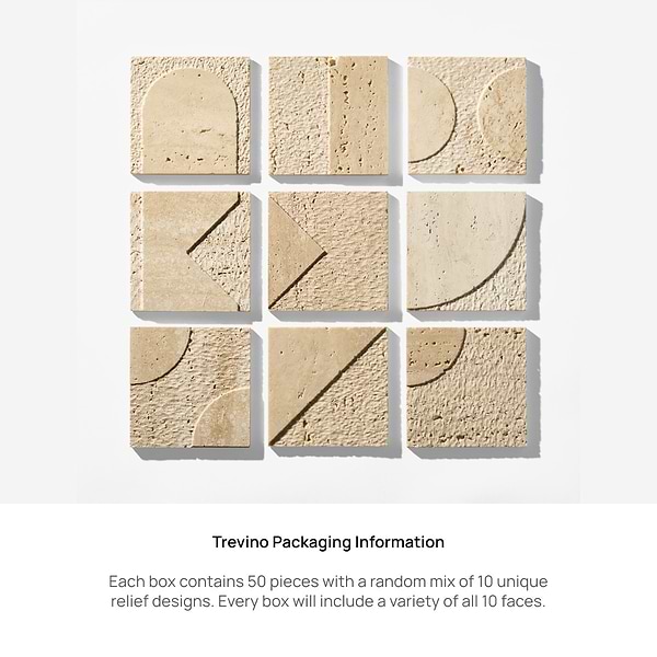 Trevino Carved 4x4 3D Unfilled Polished and Honed Ivory Travertine Stone Tile
