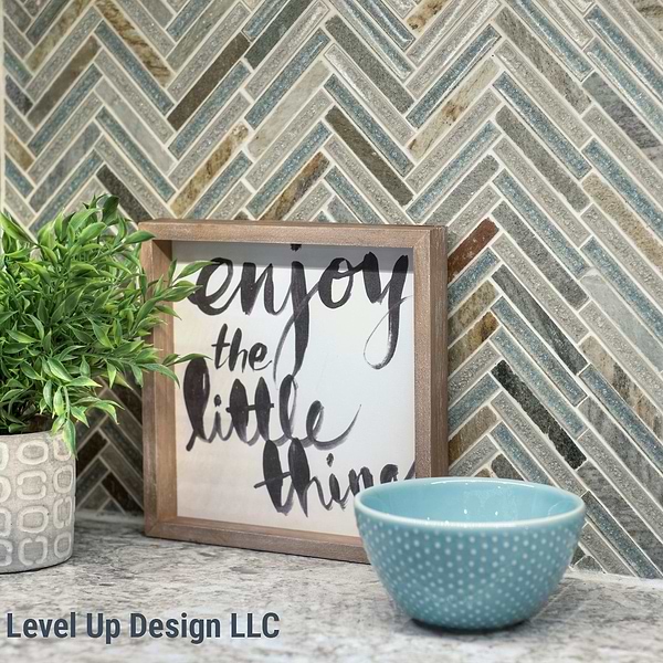 Emperial Roman Crystal Springs 1x4 Herringbone Marble & Glass Mosaic Tile