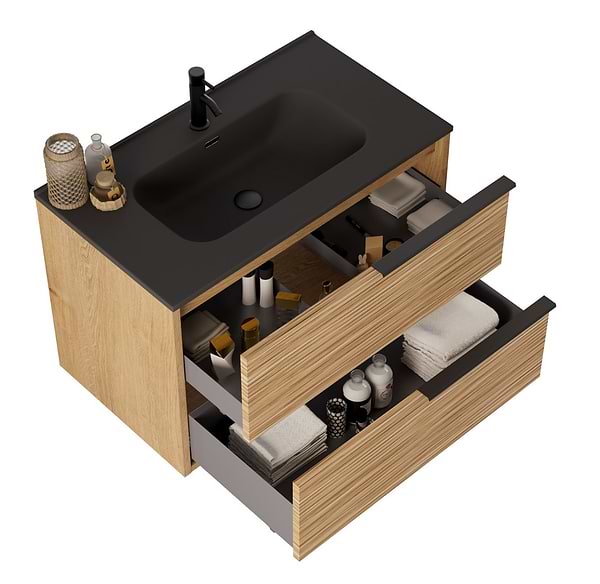 Kora Bamboo Faux Finish 32" Single Vanity with Integrated Black Ceramic Top & Black Handles
