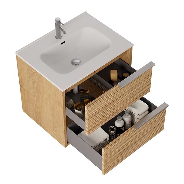 Kora Bamboo Faux Finish 24" Single Vanity with Integrated White Ceramic Top & Silver Handles