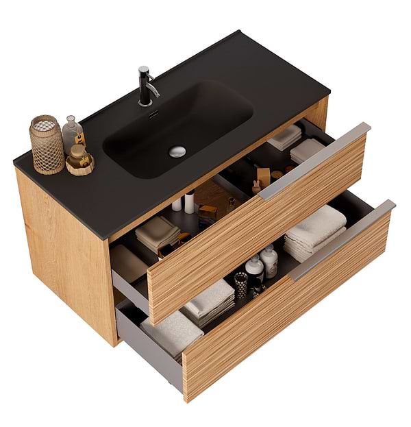 Kora Bamboo Faux Finish 40" Single Vanity with Integrated Black Ceramic Top & Silver Handles