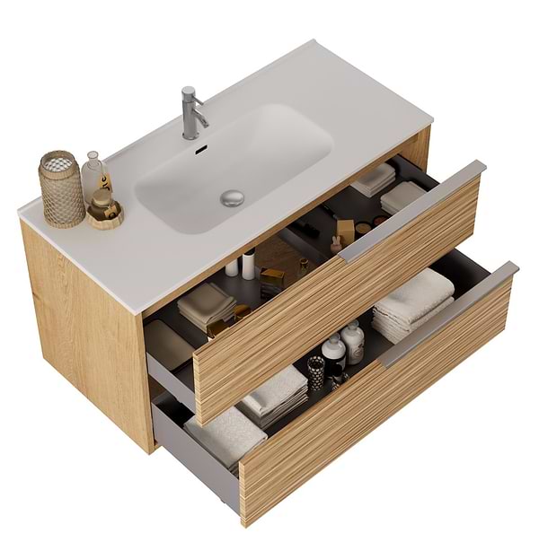 Kora Bamboo Faux Finish 40" Single Vanity with Integrated White Ceramic Top & Silver Handles