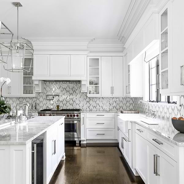 VZAG Calacatta White Marble & Antique Mirror 6" Polished Mosaic Tile by Vanessa Deleon