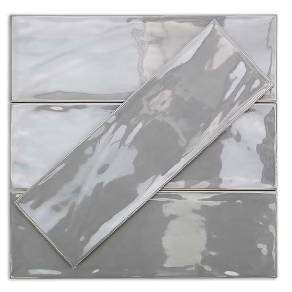 Santa Monica Gray 4X12 Polished Ceramic Subway Tile in Gray, View 4, open zoomed image