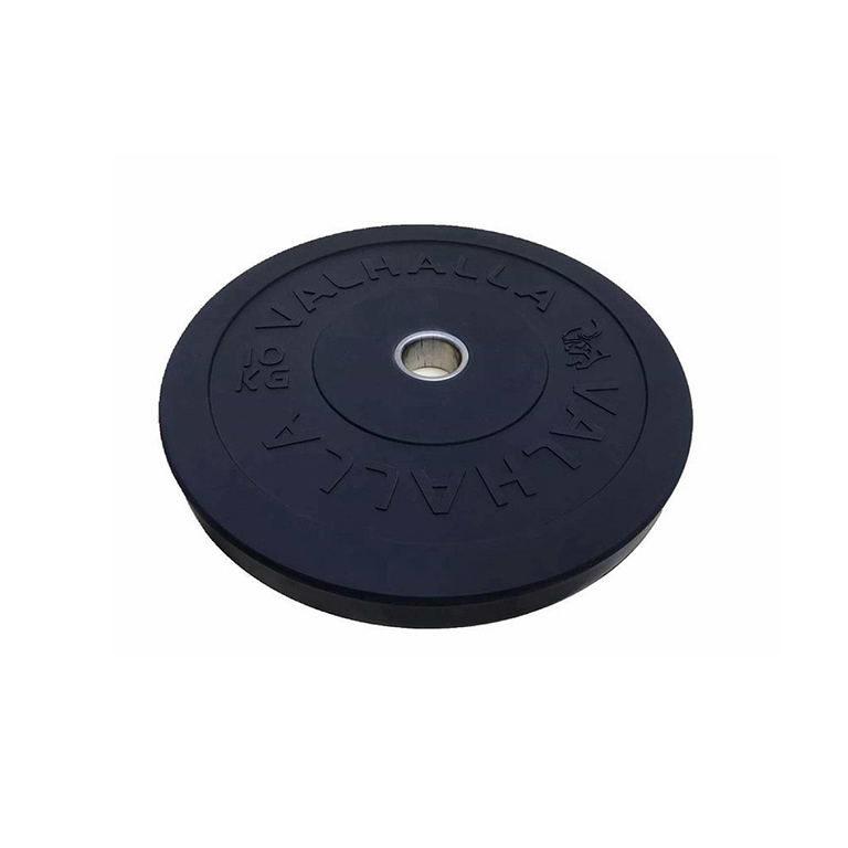 פלטת משקל באמפר Valhalla 10kg שחורה מגומי בתולי עם טבעת פלדה מרכזית