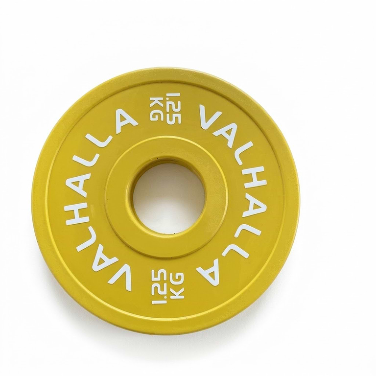 צלחת משקל אולימפית 1.25 ק"ג VALHALLA צהובה מכוילת לדיוק משקלים באימון כוח