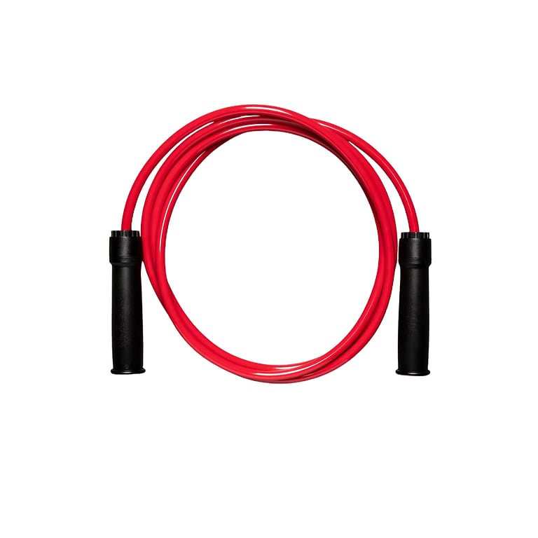 דילגית משקולות כבדה Rogue Thai-Style 3.0 עם חבל PVC אדום וידיות פולימר שחורות.