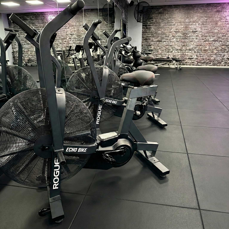 אופני אוויר Rogue Echo Bikes במועדון כושר בעיצוב תעשייתי