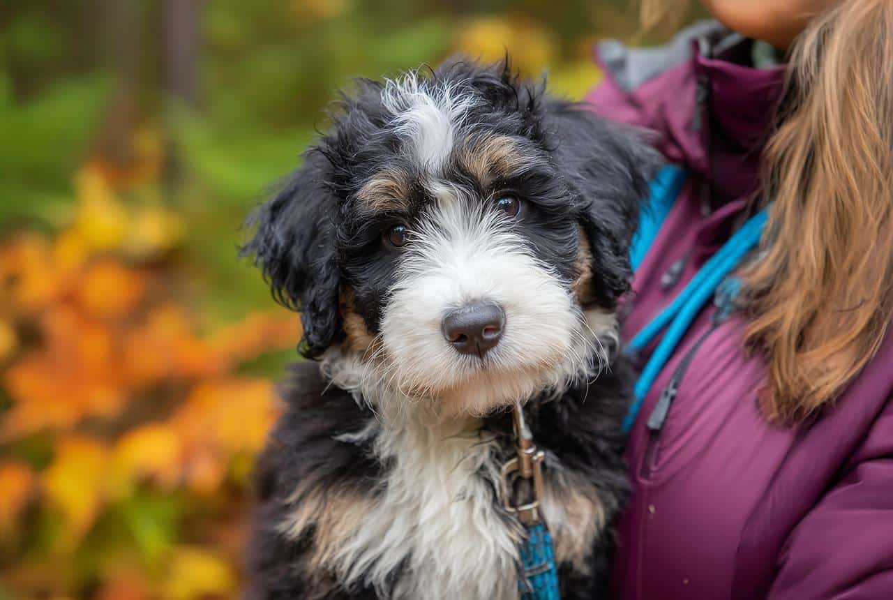 Bernedoodle Ultra Varient dog with Owner