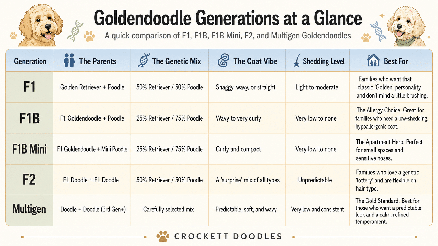 Goldendoodle Generation Comparison at a Glance