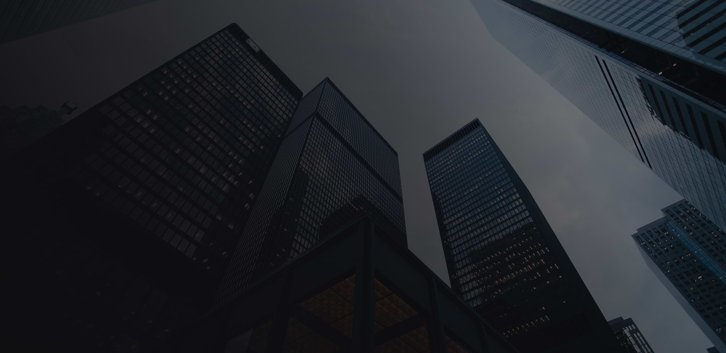 Low-angle view of glass high-rise office buildings