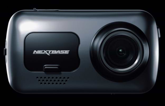 Front view of the Nextbase 622GW dash cam with wide-angle camera lens and compact black design