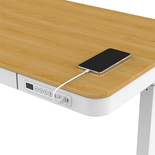 שולחן חכם מתכוונן לבן משולב עץ אלון SMARTER